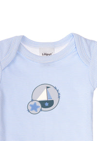 Blau gestreifter Amineckbody mit kurzem Arm und Boot Print