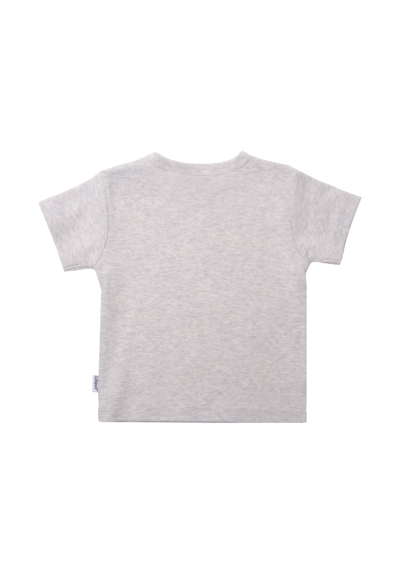 Rückseite des grauen T-Shirts.
