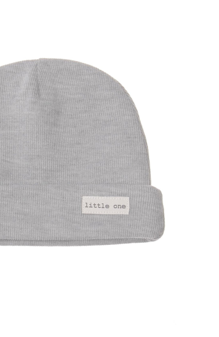Rib-Strick Mütze grau mit Patch little one