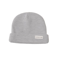 Rib-Strick Mütze in grau mit patch little one