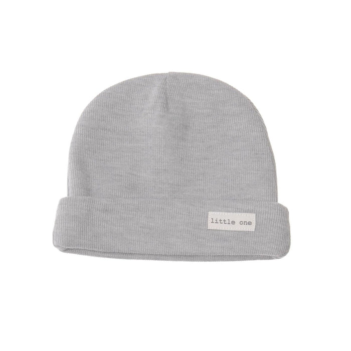 Rib-Strick Mütze in grau mit patch little one