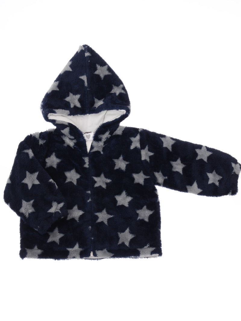 Flausch Jacke in navy mit Sternchen Druck und Zipfelmütze