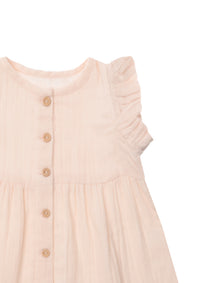Detailfoto Ausschnitt Musselin Kleid mit Rüschen