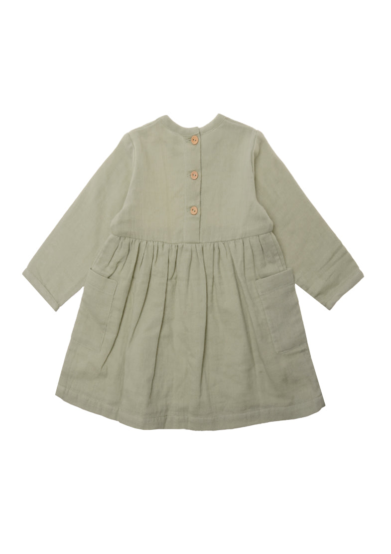 Rückseite langärmliges Kleid mit Knöpfen zum leichten An- und Ausziehen