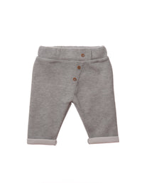 Rib-Strick-Hose in grau mit Knöpfen in Holzoptik