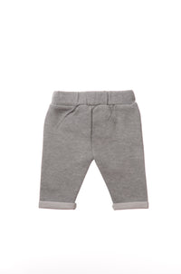 Rib-Strick-Hose in grau mit Knöpfen in Holzoptik