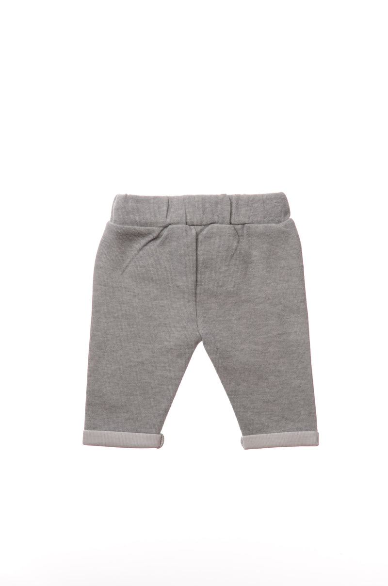Rib-Strick-Hose in grau mit Knöpfen in Holzoptik