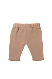 Rib-Strick-Hose in beige mit Knöpfen in Holzoptik