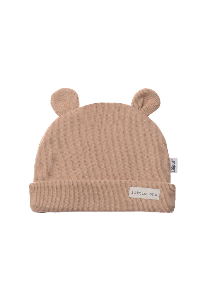 Rib-Strick-Mütze in beige mit Öhrchen
