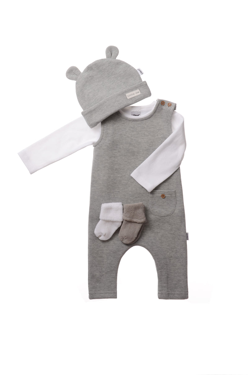 Rib-Strick-Set in grau, 5-teilig