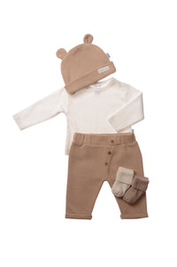 Rib-Strick-Set mit Hose in beige, 5-teilig