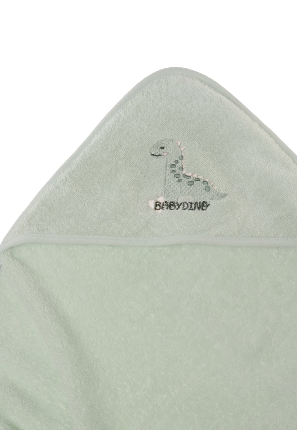 Kapuzenbadetuch aus Frottee in der Farbe schilf mit niedlicher Dino Stickerei
