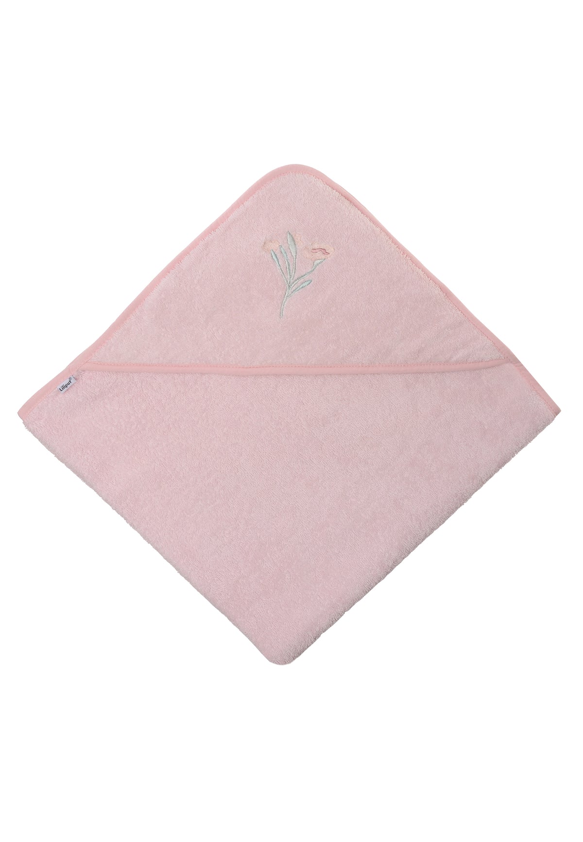 Kapuzenbadetuch in rosa mit Blumen Stickerei