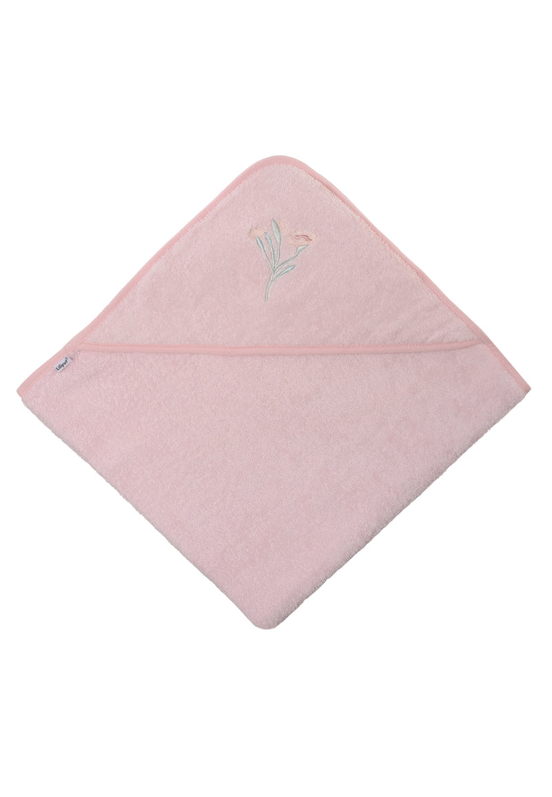 Kapuzenbadetuch in rosa mit Blumen Stickerei