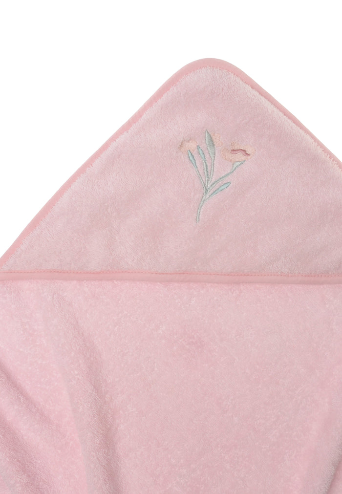 Kapuzenbadetuch in rosa mit Blumen Stickerei