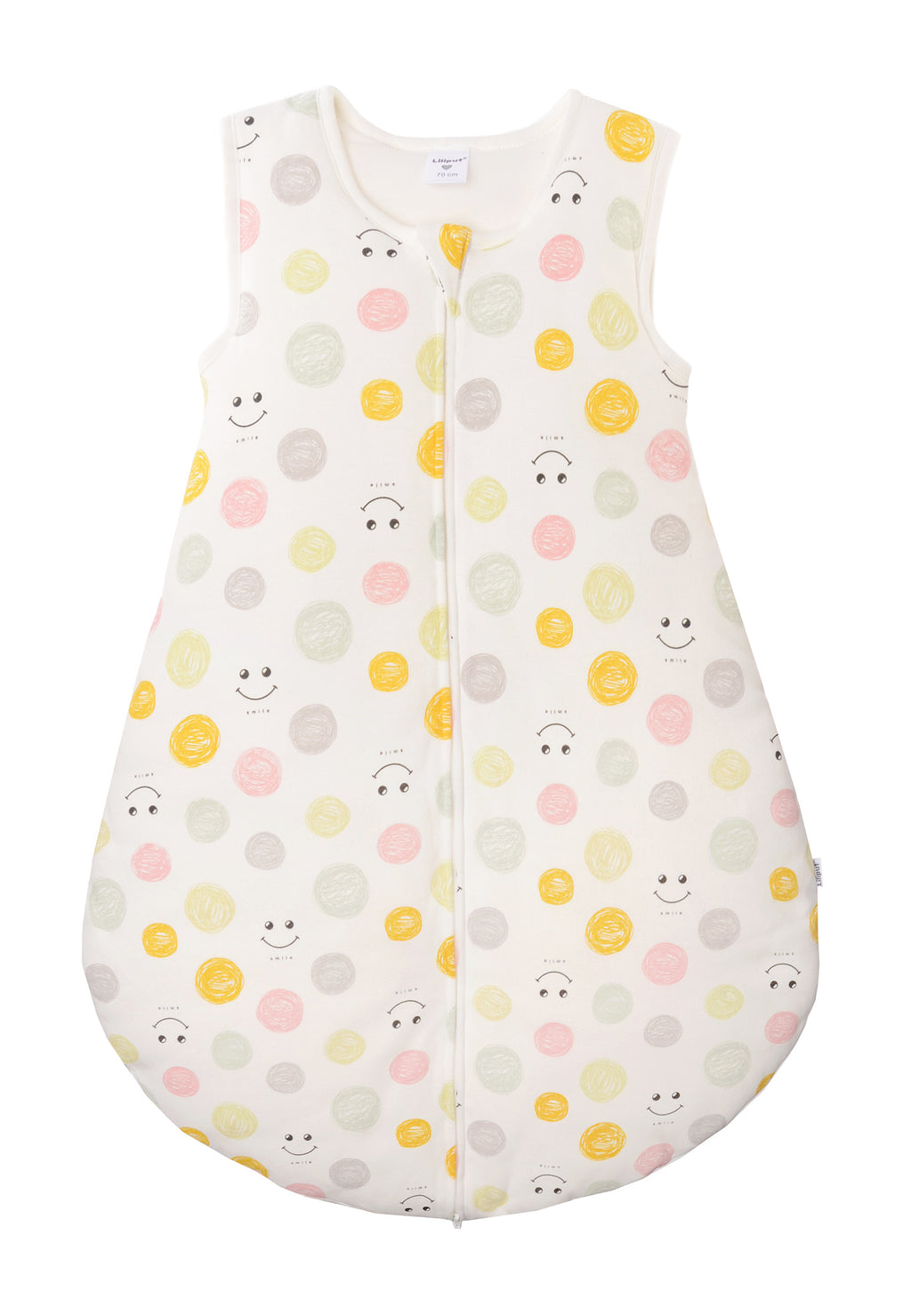 Schlafsack für Babys in unterschiedlichen Längen mit Knöpfen und Reißverschluss an der Seite. Design:  Allover Smiley